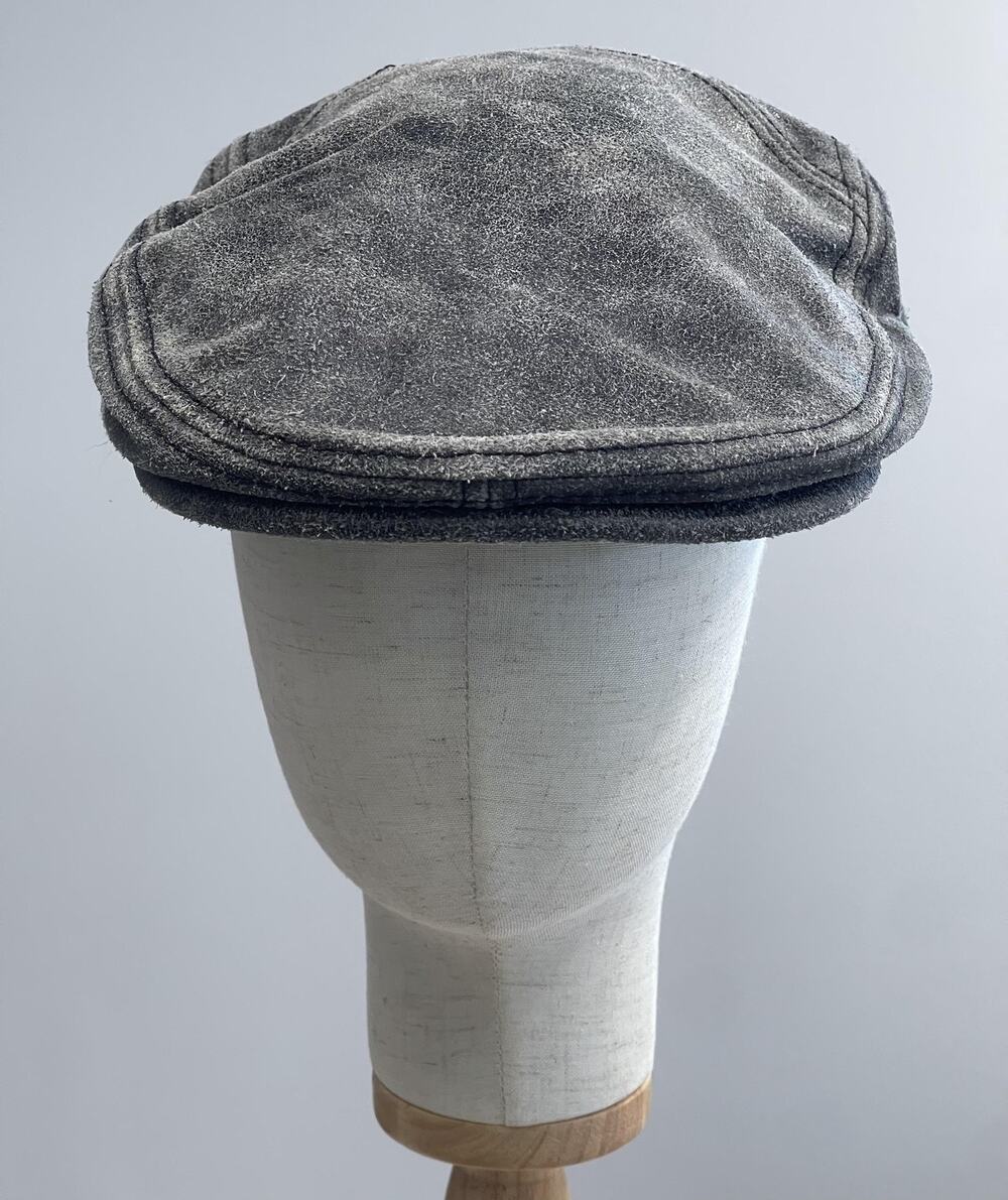 Goorin Hat Cap Flat Mens Gray Leather Suede Lined Distressed Finish Driver M